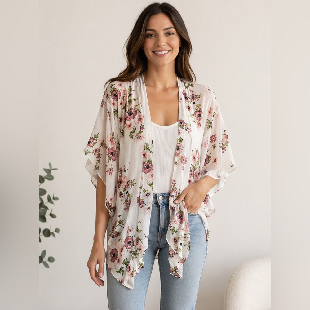 Jack & Missy Floral Kimono One Size Boho Lightweight Sheer Cardigan